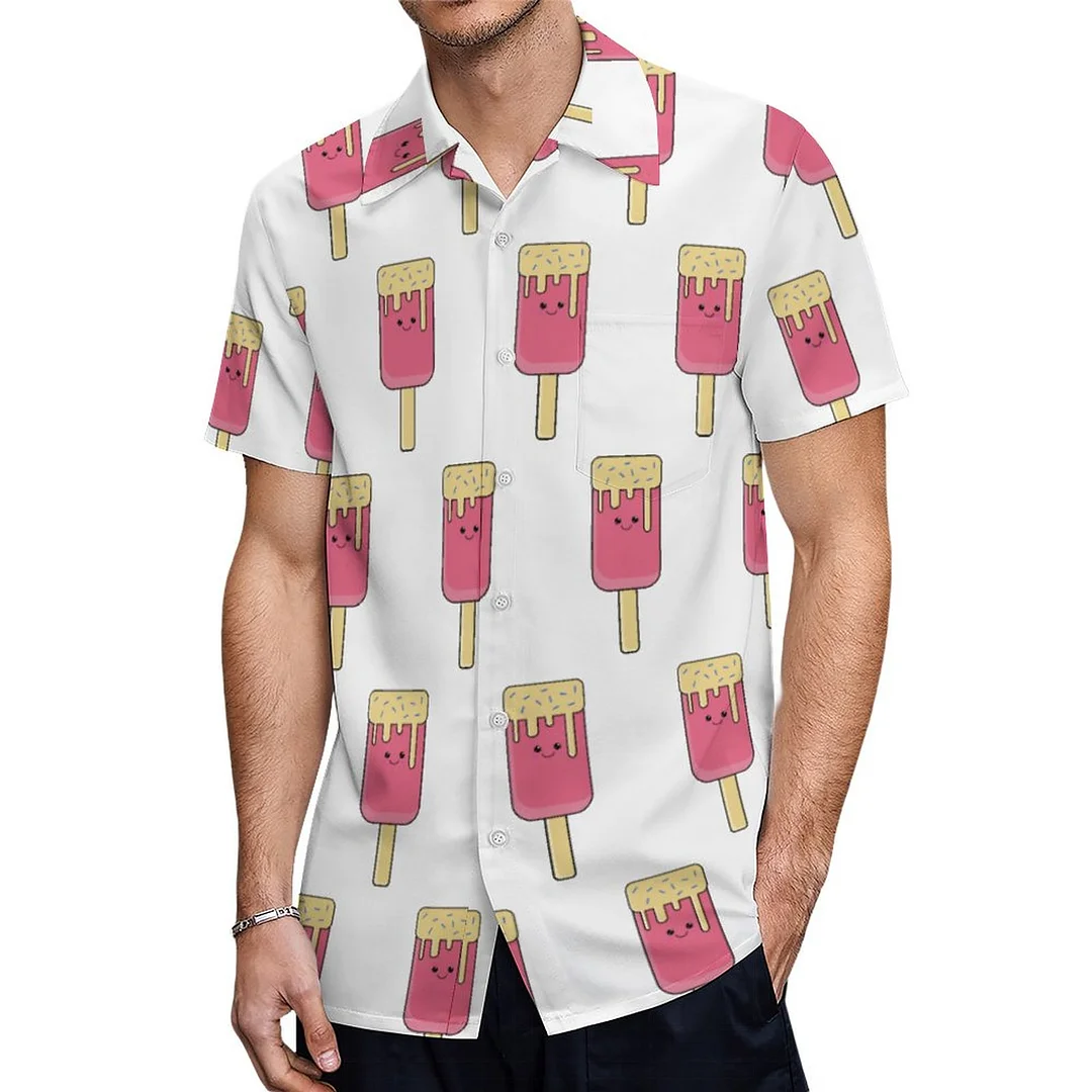Short Sleeve Kawaii Paleta Ice Cream Hawaiian Shirt Mens Button Down Plus Size Tropical Hawaii Beach Shirts