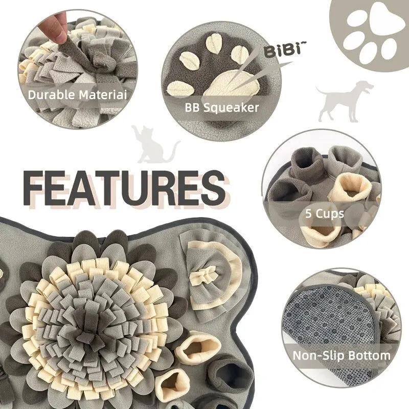 Tegooe Interactive Dog Snuffle Mat for Foraging and Slow Feeding Training - Fleece Puzzle Toy with Anti-Slip Base