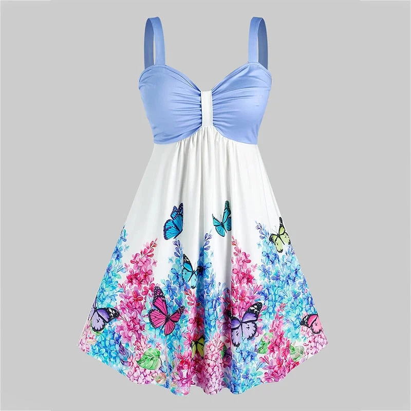 Umeko Butterfly Dress for Women Fashions Leeveless Dresses Summer High Waist A-line Dress Modis Vestidos Femme Dresses