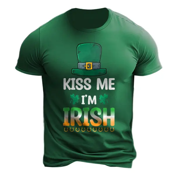 Men's Kiss Me I'm Irish St Patrick's Day Shamrock Daily Casual Short Sleeve Crew Neck T-Shirt ctolen