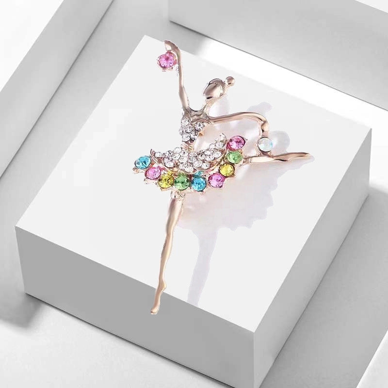 Lanhao Korean Style Creative Personality Colorful Diamond Ballet Dancing Girl Brooch Corsage Women's Clothing Jewelry