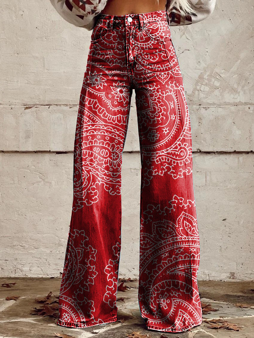 Women's Bohemian Paisley Print Casual Wide Leg Pants