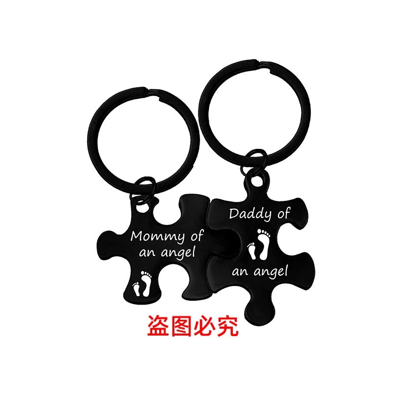 Key Chain Spot Stainless Steel Couple Jigsaw Pendant Pendant Valentine’s Day Gift Metal Keychain Engraving