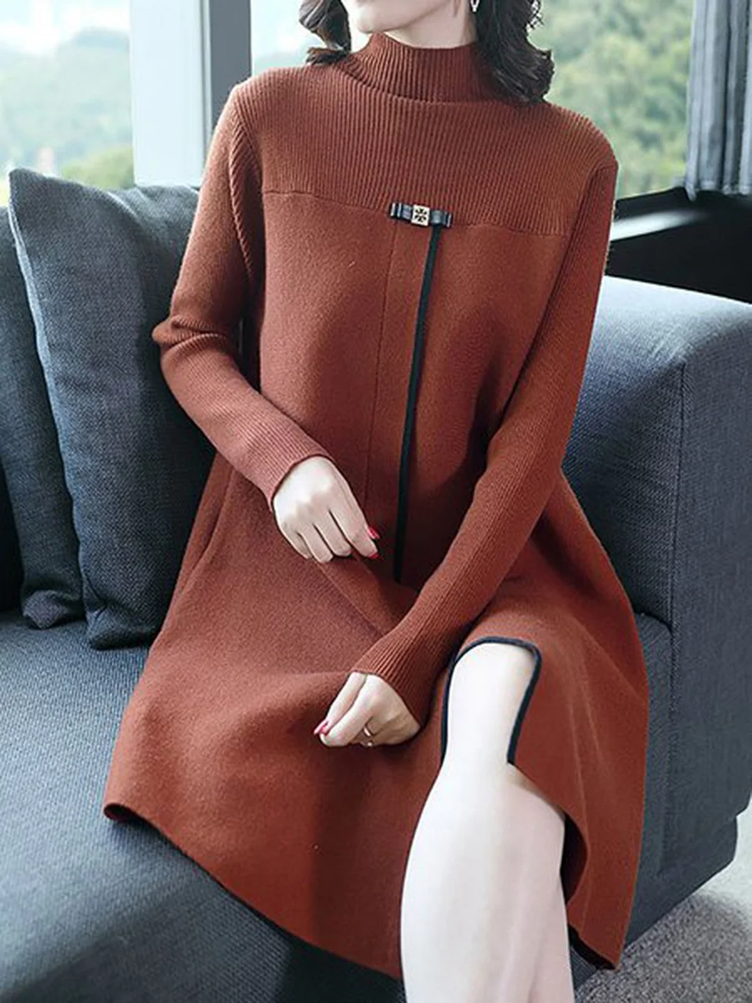 Elegant Shift Turtleneck Sweater Dress