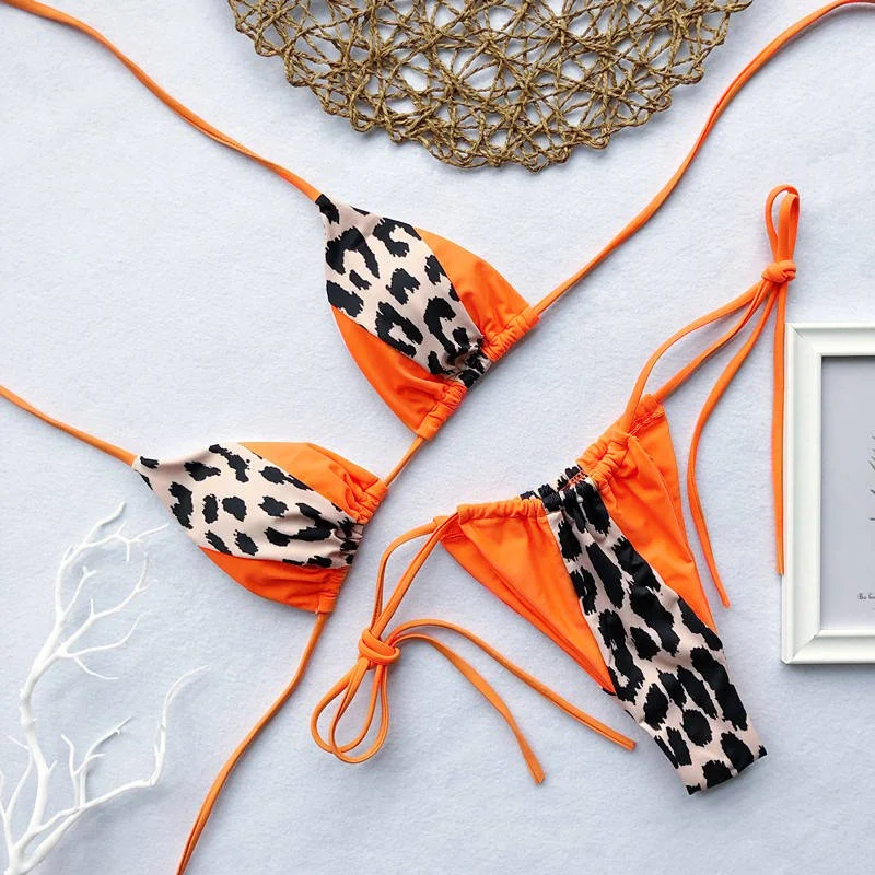 Peachtan Halter Leopard Bikini 2020 Ladies Swimwear Women Sexy Swimsuit Female Bathing Suit Summer Beach Wear Micro Bikini Set