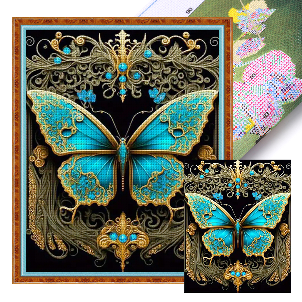 Blue Butterfly 11CT(40*60CM) Stamped Cross Stitch