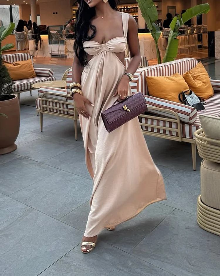 Women's solid color suspenders hollow jumpsuit