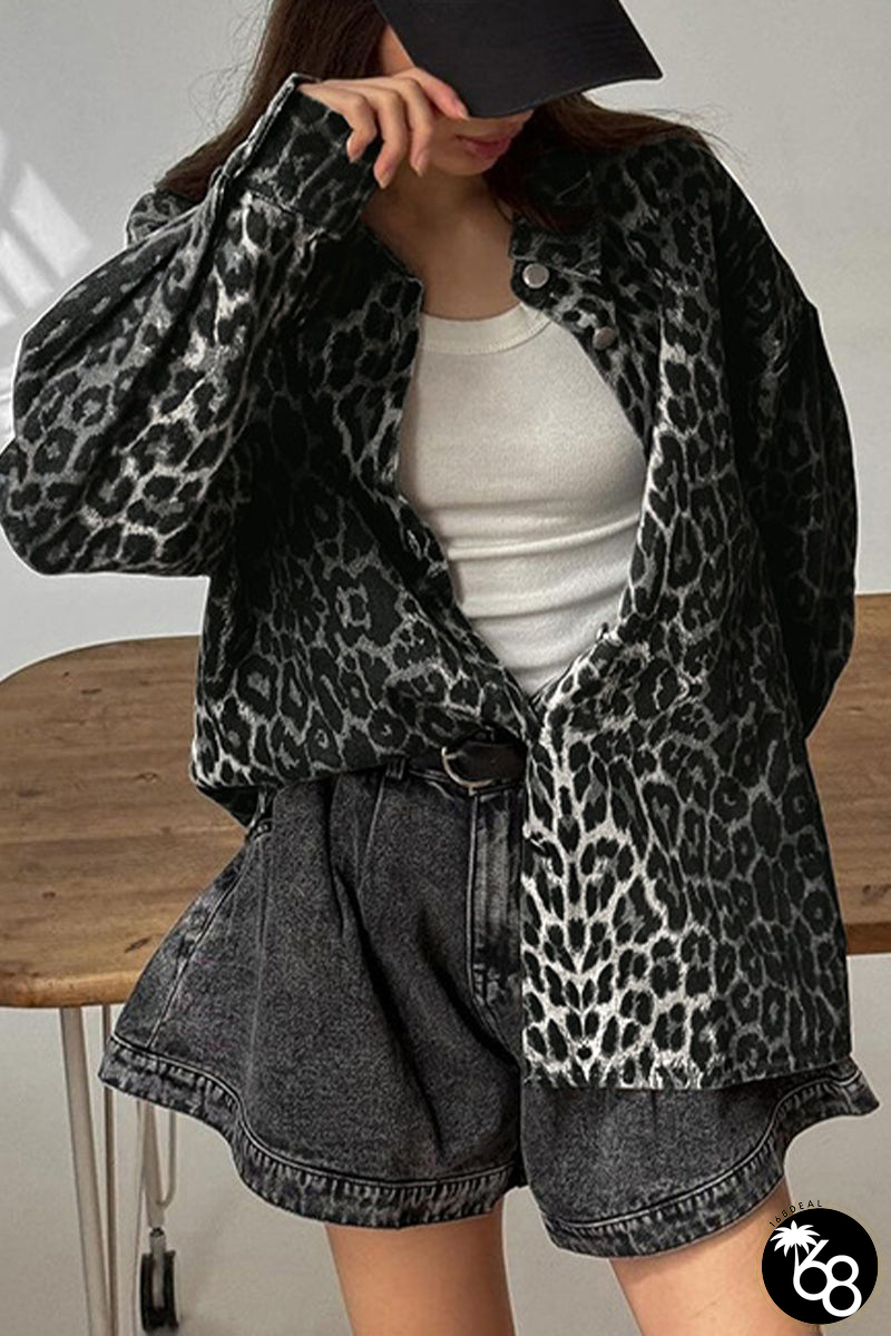 Casual Street Leopard Print Buttons Turndown Collar Blouses | 168DEAL
