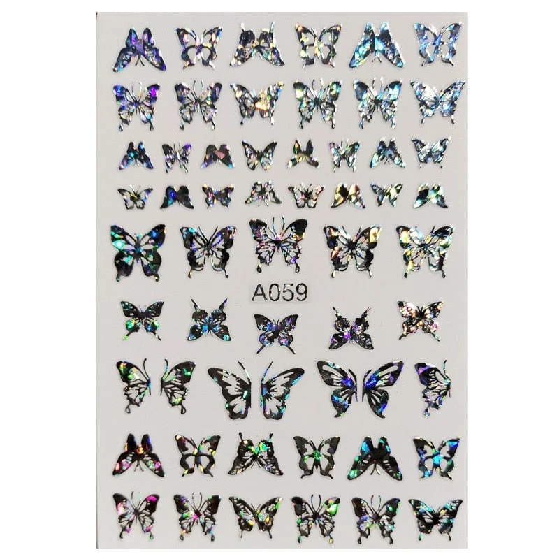 Holographic Butterfly Designs Sticker Nail Decal DIY Slider for Manicure Nail Art Watermark Manicure Decor-Nail Inspo