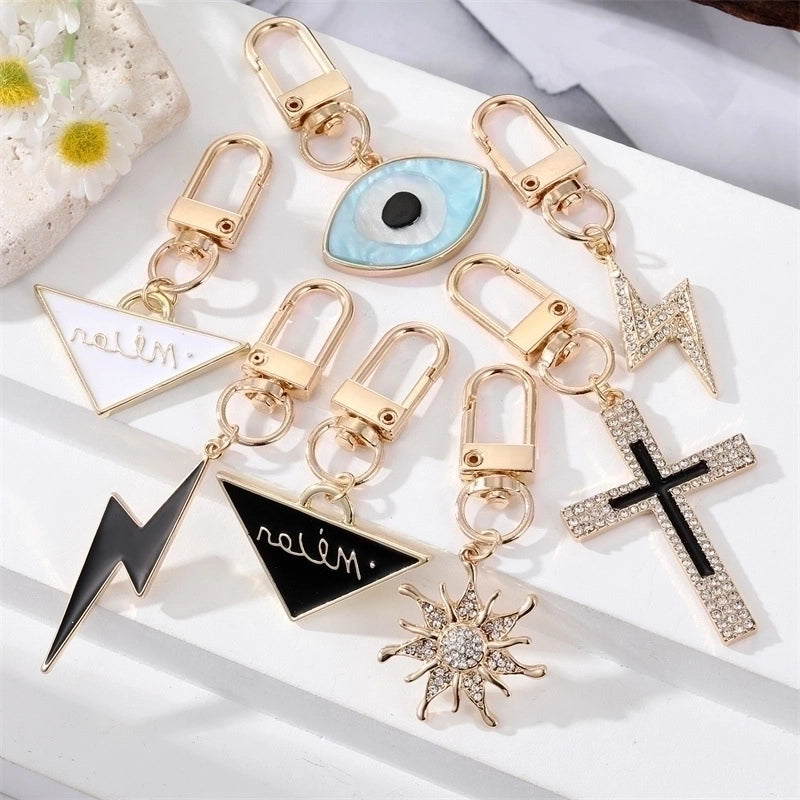 5 Pieces Drill Alloy Sunflower Lightning Cross Blue Eyes Keychain