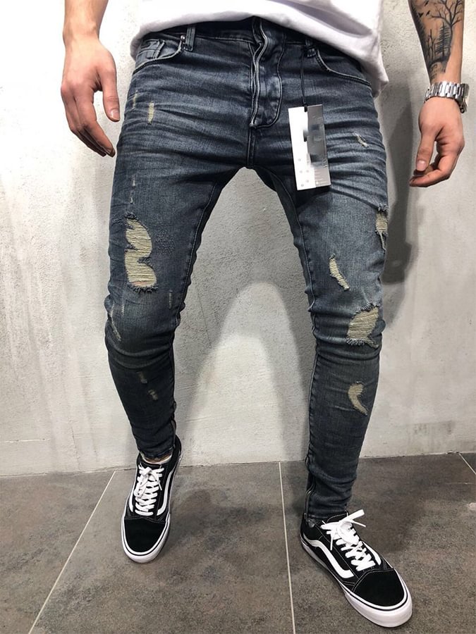 Men Ripped Washed Jeans
