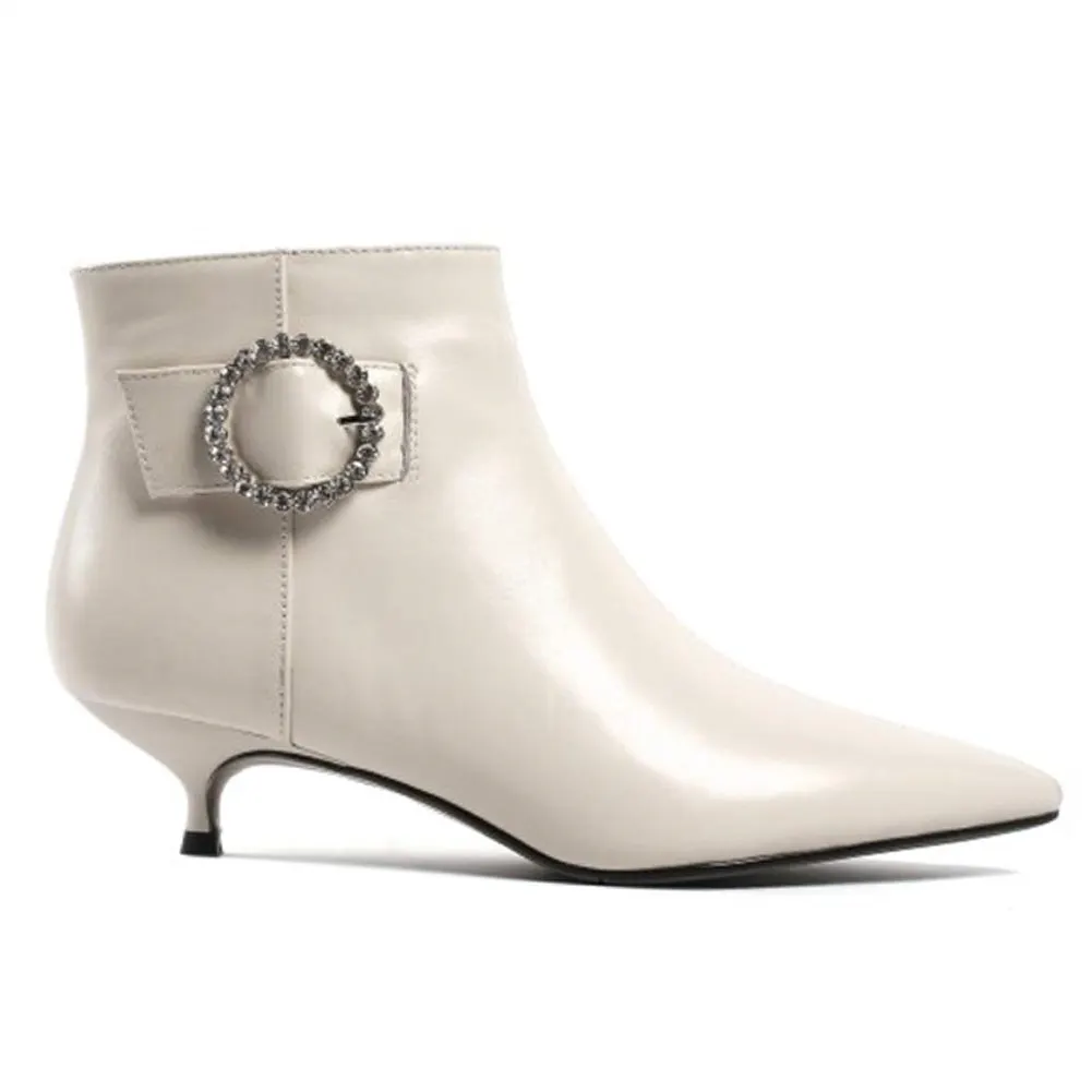 4cm Women's Ankle Boots Low Heels Shoes Zipper Booties Solid Color With Diamons-vocosishoes