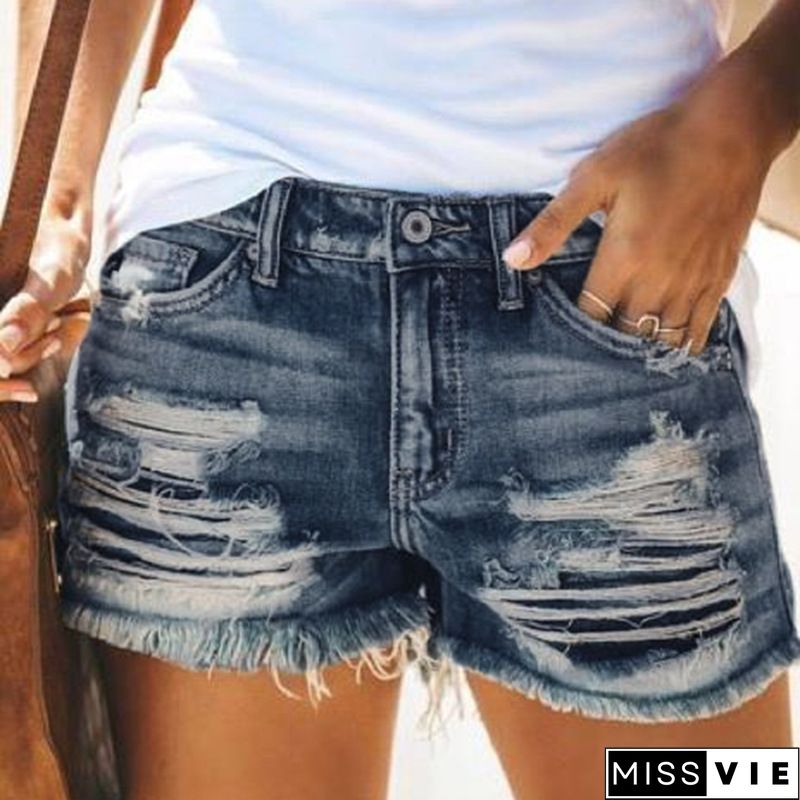 Women's Vintage Button-up Denim Shorts Casual Summer Short Jeans Pant