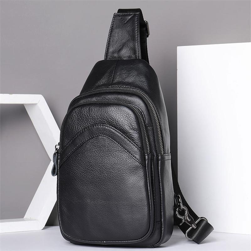 Simple Style Genuine Leather Chest Bag Sports Leisure Shoulder Bag Crossbody Bag