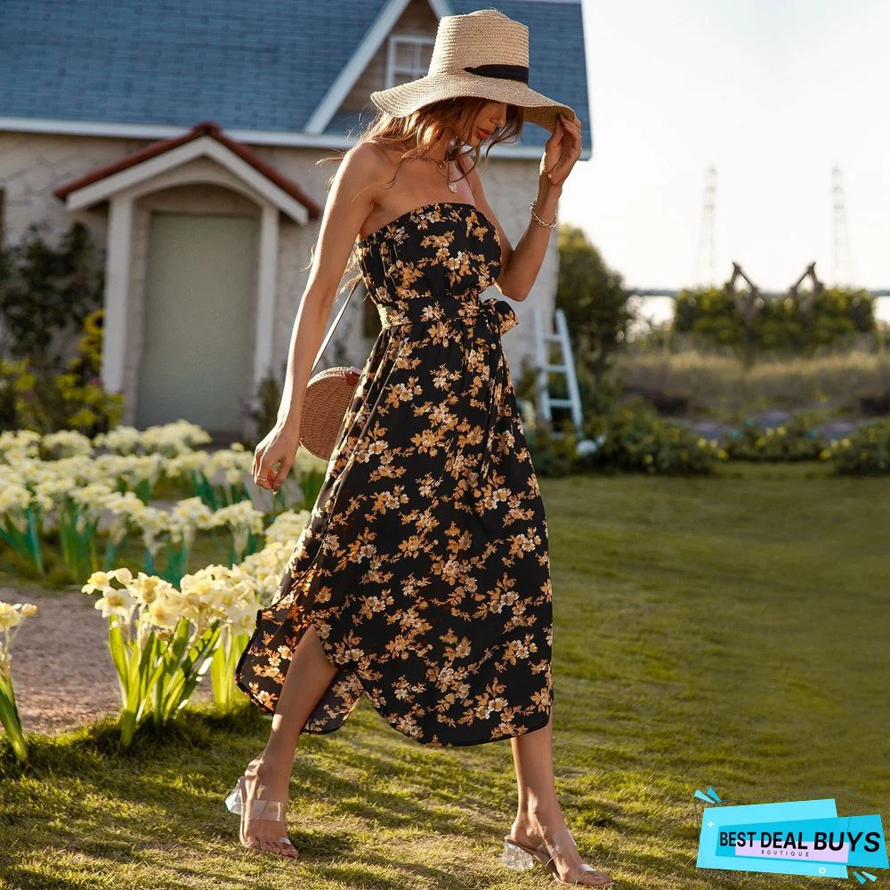 Printed Fashion Chest Wrap Backless Skirt