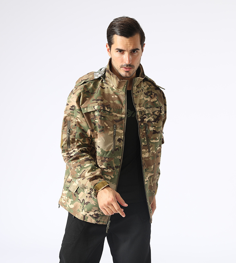 Tactical Jacket Camouflage Windbreaker Hooded Stand Collar Jacket Tactical Jacket Camouflage Windbreaker Hooded Stand Collar Jacket