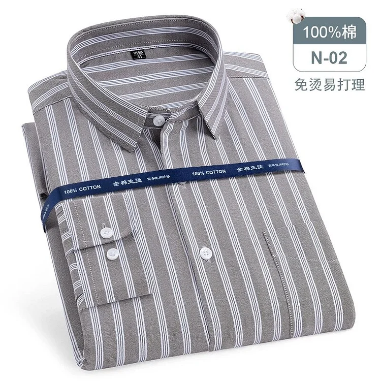 100% Pure Cotton Oxford Men Striped Shirt Long Sleeve Regular Fit Men Pocket Casual Shirt Leisure Male Blouse Social Shirt S-8XL