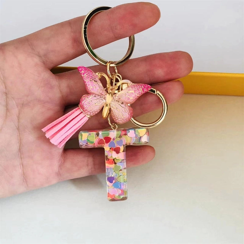 Classic Style Commute Letter Butterfly Resin Unisex Bag Pendant Keychain