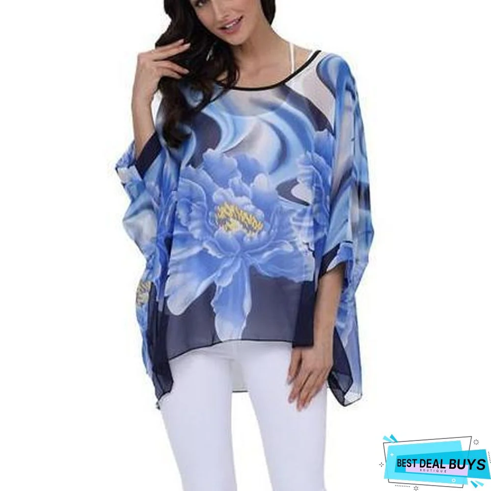 Plus Size Women Batwing Sleeve Casual Chiffon Tops Blouses