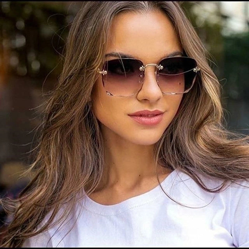 2 Pieces Fashion Gradient Color Pc Square Frameless Women'S Sunglasses