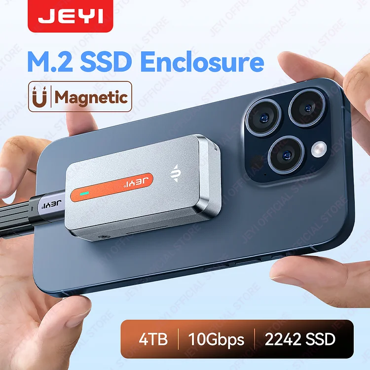 JEYI Magnetic M.2 NVMe SSD Aluminum Alloy Hard Drive Enclosure - USB3.2 Gen2 10Gbps, Tool-free Installation, RTL9210 Chip,Silver