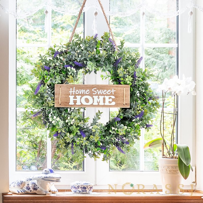 Green Plant Lavender Letters Hanging Spring Wreath 