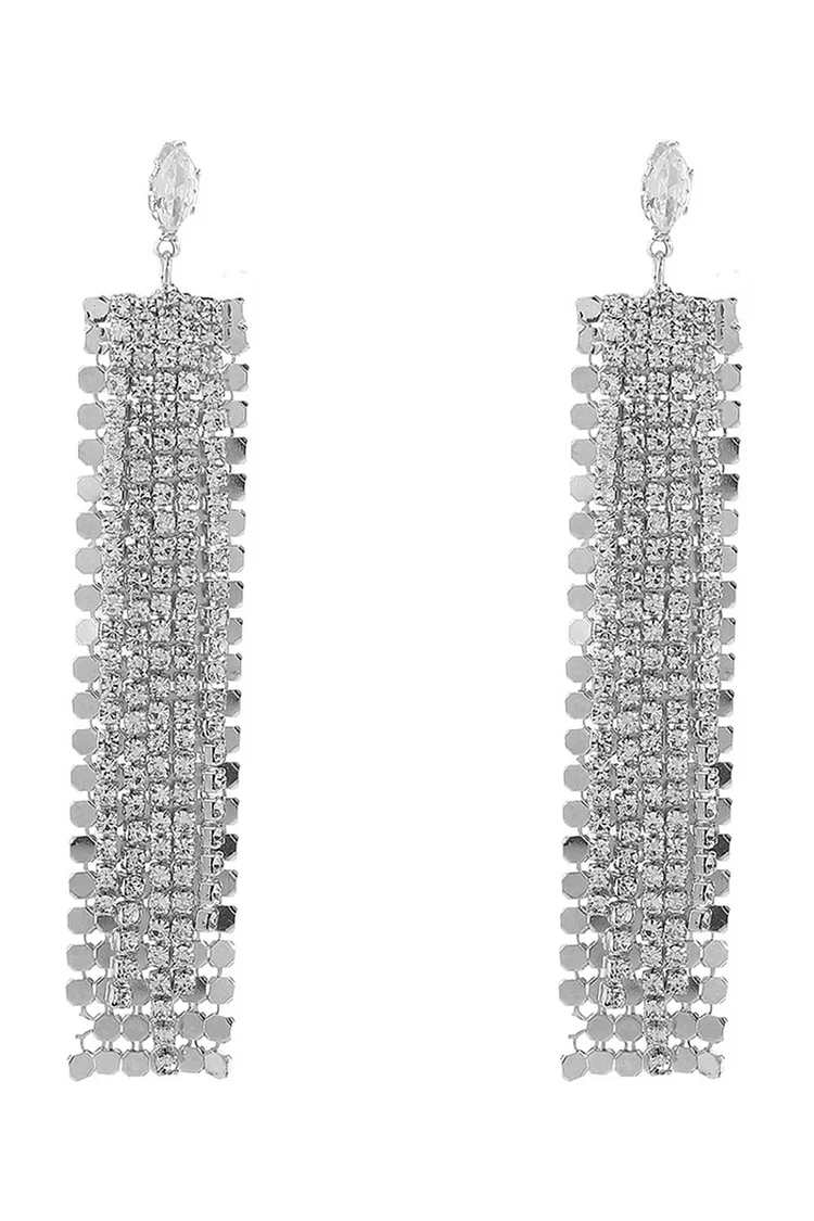 Fashionable Multi-Row Rhinestone Tassel Earrings 2024 - Xpluswear