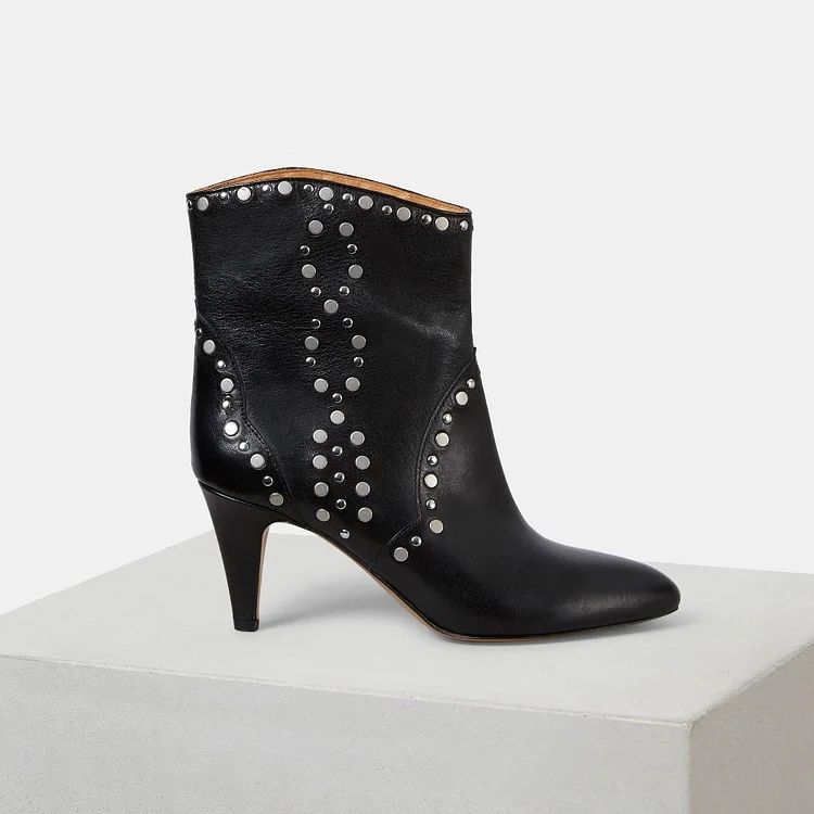 Studded Pointy Toe Ankle Booties with Cone Heels Vdcoo