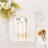 10 Pack | 10" Clear with Gold Rim Square Plastic Dinner Plates, Disposable Lunch Party Plates