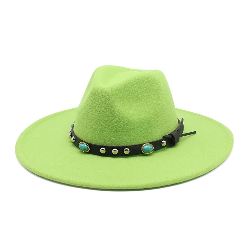 Classic Panama Autumn And Winter Men And Women Denim Woolen Hat New Big Brim Hat