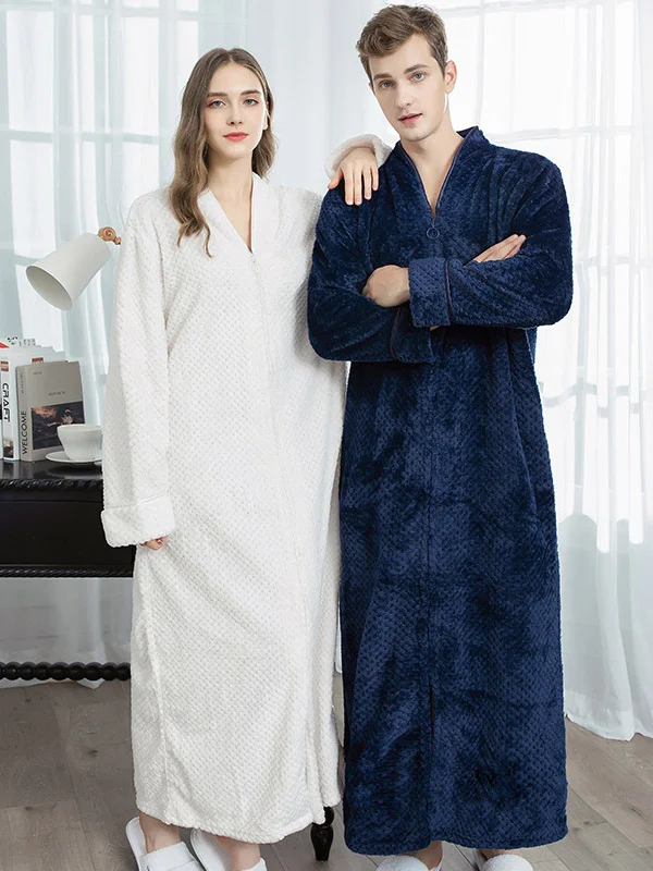 Comfortable Solid Flannel Pajama Robe