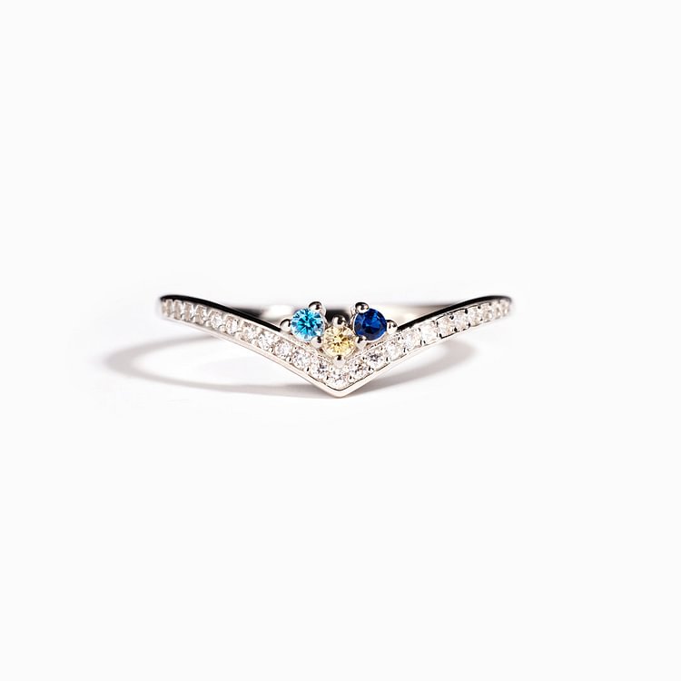 Personalized 1-6 Birthstones Chevron PavÉ Ring