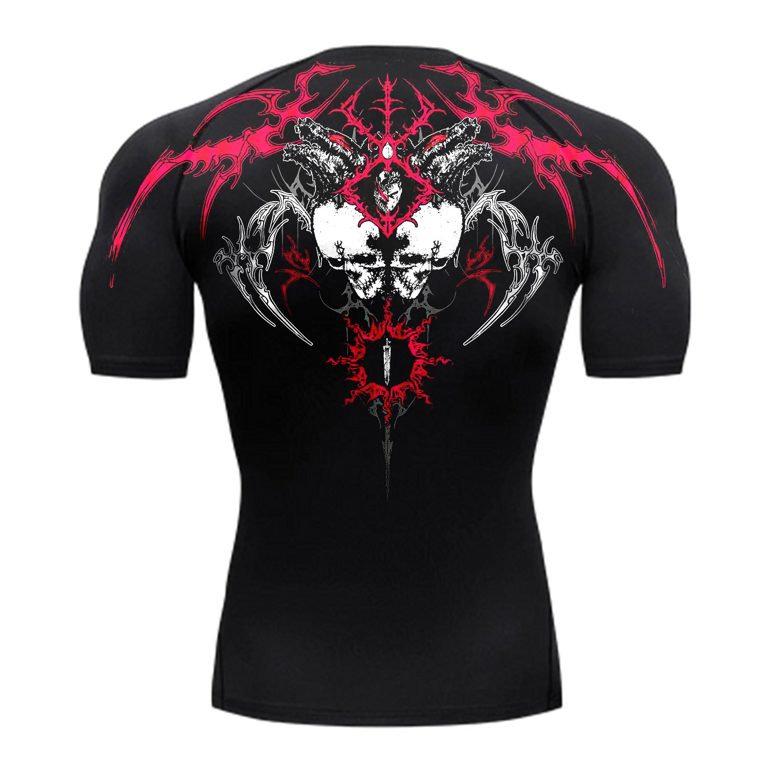 Ber. Red Pattern Double Skull Compression Shirt