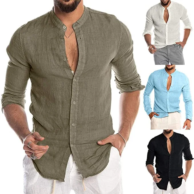 New linen cardigan long-sleeved men's shirt