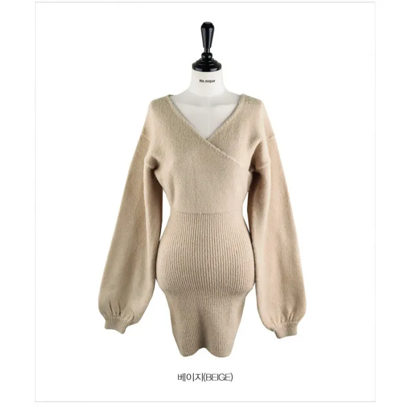 Brownm Brownm Korea Chic Spring And Autumn New Sexy Careful Machine Cross V Collared Hip Dress Women Knitted Short Skirt Sweater Dress