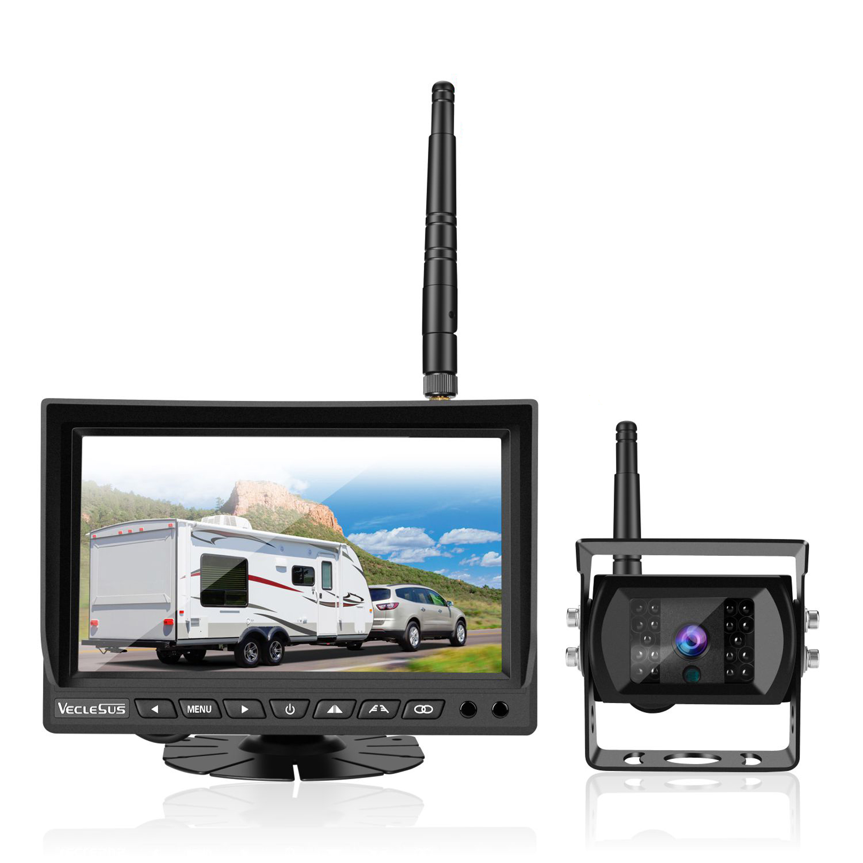 VECLESUS VMW7 1080P Wireless Backup Camera Kit, 7” IPS HD Monitor & IP69K Waterproof High Speed Stable Transmission Backup Cam for Truck, RV, Trailer, Bus, Harvester, Pickup, Motorhome Large Vehicles  GING