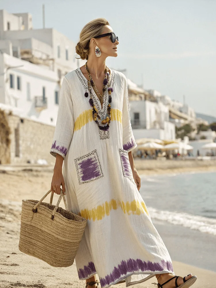 Linen Ocean Printed Loose Women's Dresses
