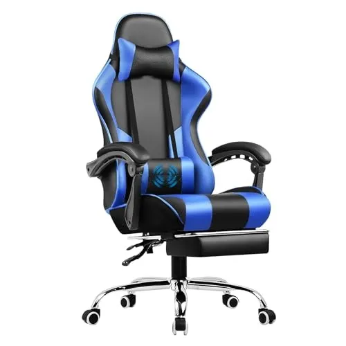 Gaming chair with 360&deg; swivel seat, height-adjustable footrest and lumbar support