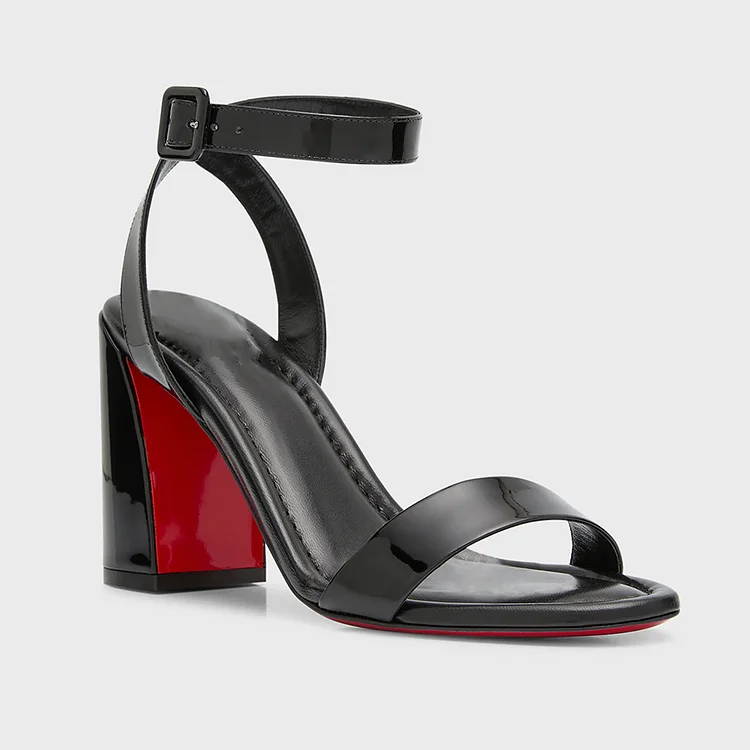 85mm Round Open Toe Crossover Ankle Straps Sandals Red Bottom Buckle Chunky Heel Pumps Vocosi VOCOSI