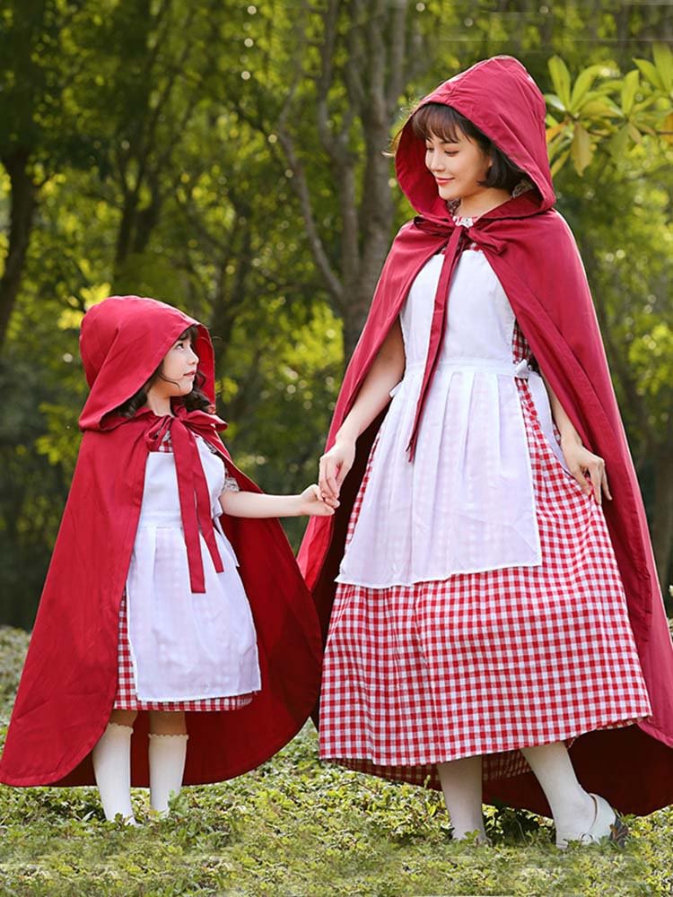 Kids Girls Little Red Riding Hood Costume Family Matching Halloween Costume Dress-elleschic