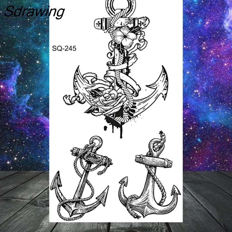 Sdrawing Tribal Anchor Scorpion Dragon Thorns Temporary Tattoos For Women Men Kids Cross Tatoo Butterfly Skull Fake Tattoo Small
