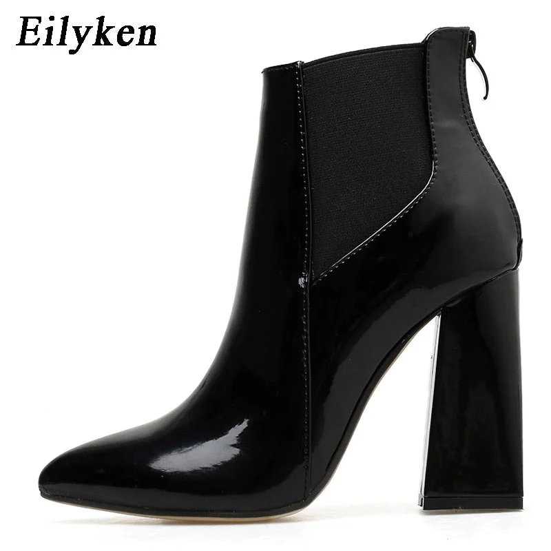 Christmas Gift Print  Pu Women Ankle Boots ZiSnakep Pointed Toe Footwear Thick High Heels Female Boot Shoes Women 2022 snakeskin Bootie