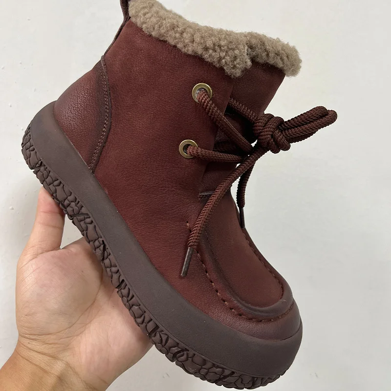 Yyvonne Layer Of Cow Skin Retro Thick-Bottomed Short Boots Women Autumn And Winter New Soft Bottom Low-Bore Martin Boots Casual Leather Boots