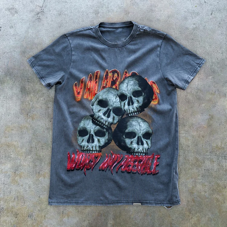 vintage wash skull print T-shirt