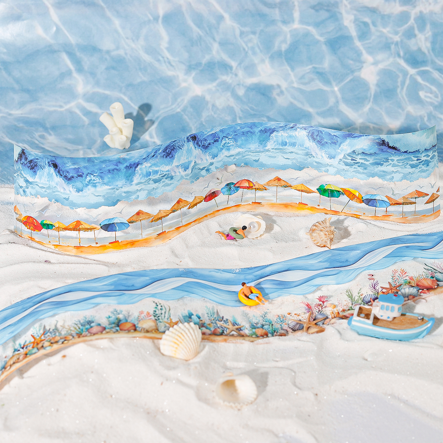 PET 테이프 - 70mm*200cm 바다와 해안 시리즈 빈티지 바다 파도