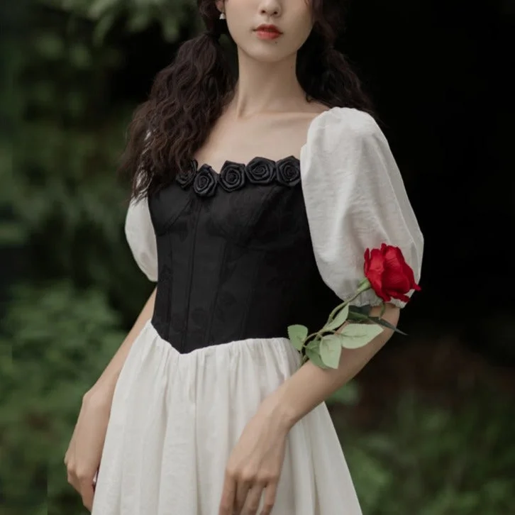 Fairy Tales Aesthetic 3D Roses Boned Slim Dress QueenFunky