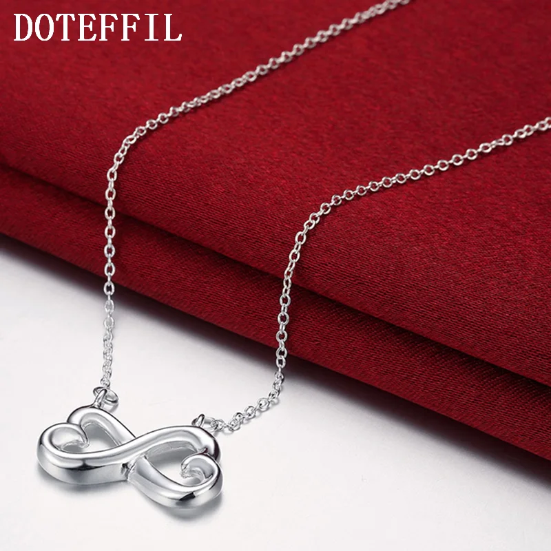 DOTEFFIL 925 Sterling Silver 18 Inch Chain Two Hearts Pendant Necklace For Women Jewelry