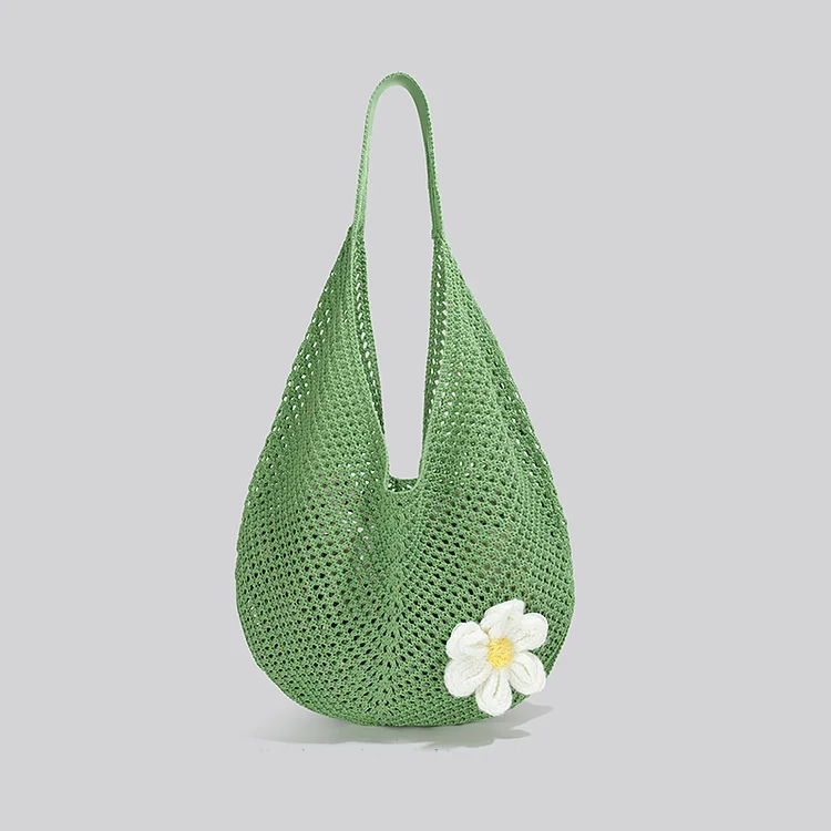 Lulusnow Handmade Green Beach Summer Bag,Vintage Foldable Handbag for Travel St.Patrick Gift Crochet Shoulder Bag  Minimalist Lifestyle