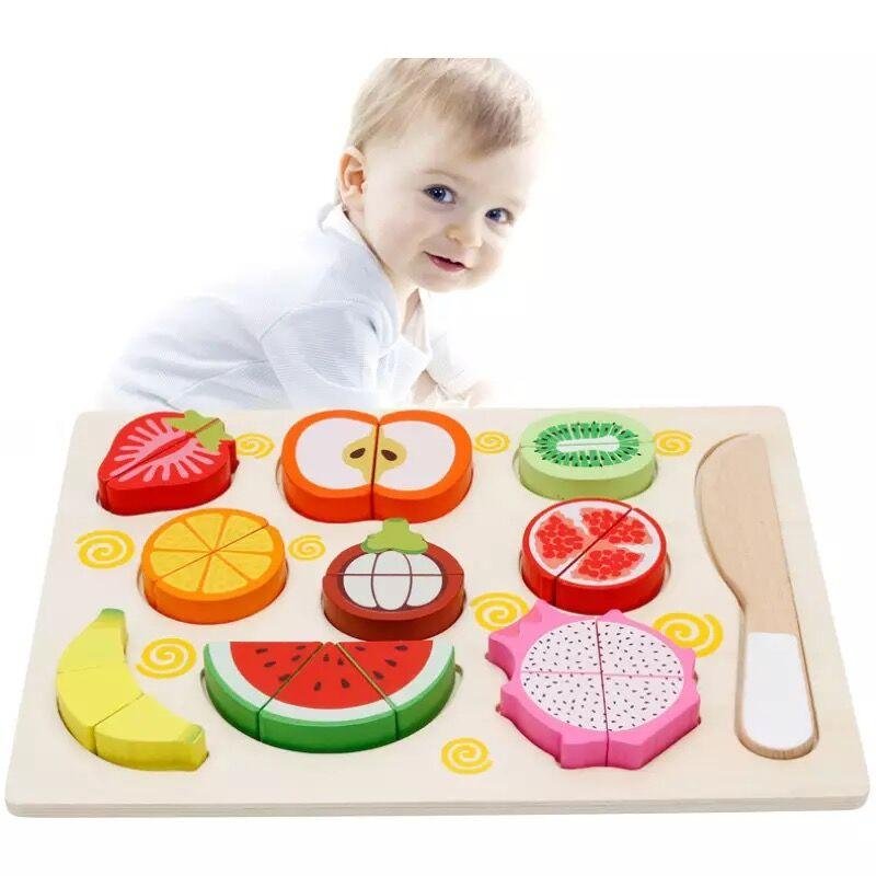 Fun Cutting Set Fruit and Vegetable Cutting Game Wooden Puzzles Pretend Kitchen Game