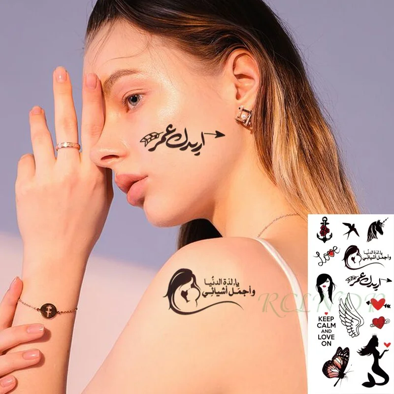 Waterproof Temporary Tattoo Sticker Cute Love Bird Leaf Crow Arabic Script Fake Tatto Flash Hand Arm Art Tatoo for Women Men